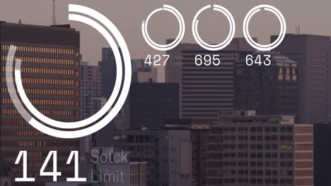animation of financial data processing over cityscape