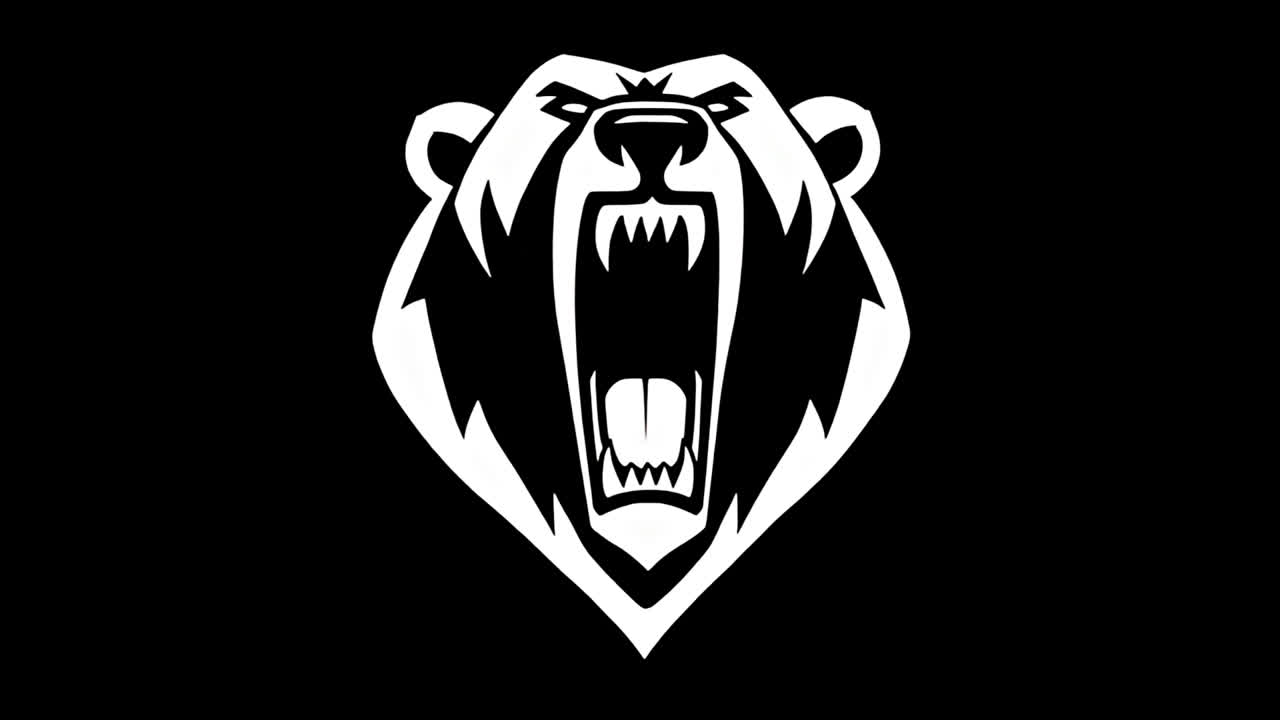 Logotipo Animado de Cabeça de Urso Rugindo em Preto e Branco
