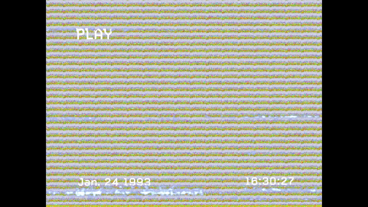 Animation of glitch technique on video camera interface over black background