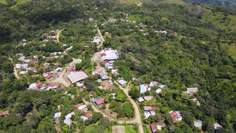 A-town-in-the-Boruca-community,-Costa-rica,-with-sparse-houses-near-the-mountain