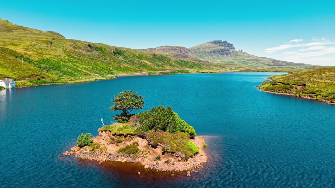 Scenic Lake and Mountain Landscape with Island