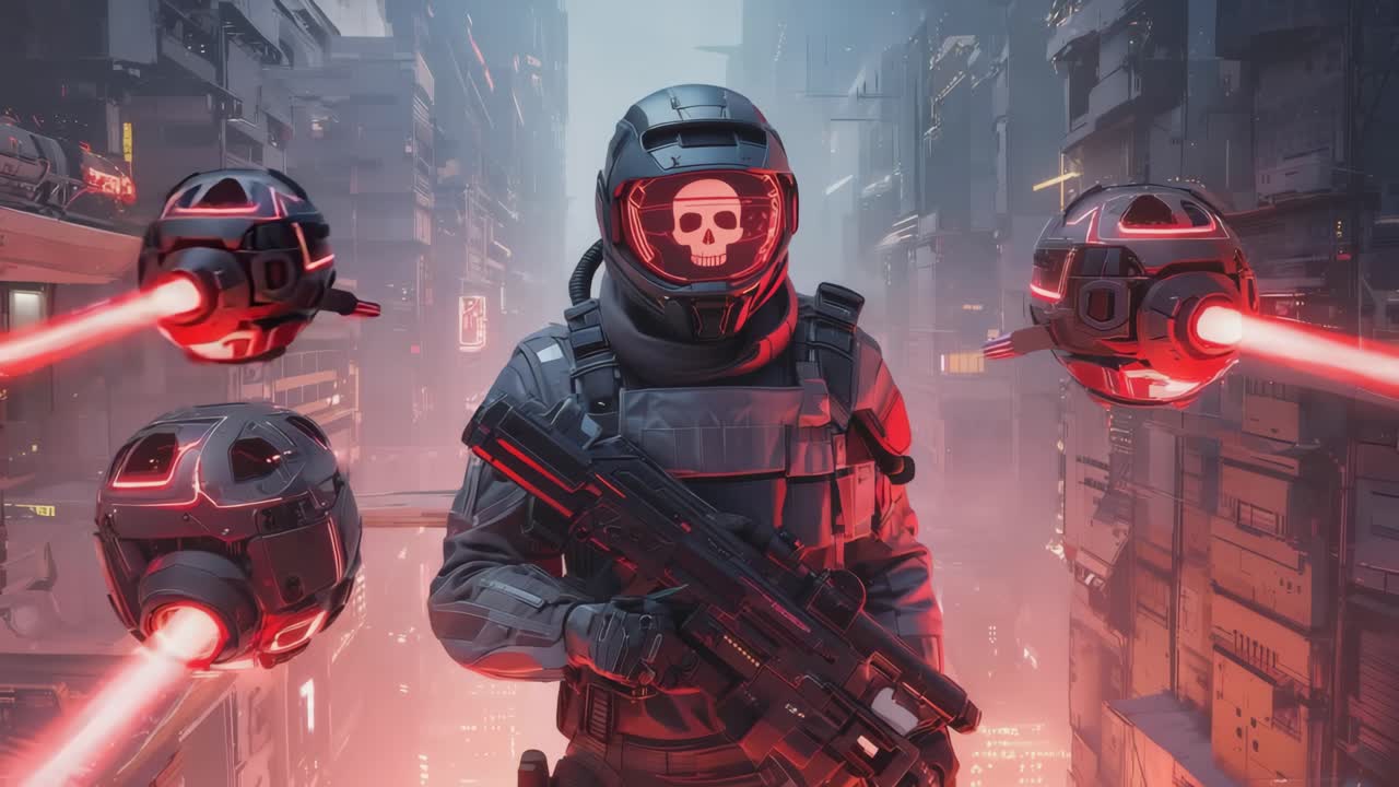 Futuristic Cyberpunk Soldier with Drones