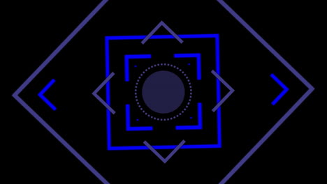 animación de un alcance cuadrado azul giratorio sobre fondo negro, con líneas azules y blancas que pasan