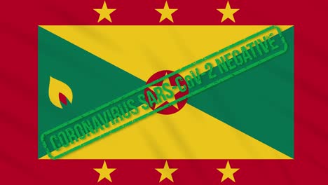 grenada swaying flag with green stamp of freedom from coronavirus, loop