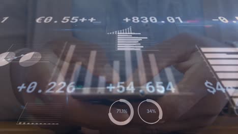 animación del procesamiento de estadísticas sobre un empresario que usa un teléfono inteligente