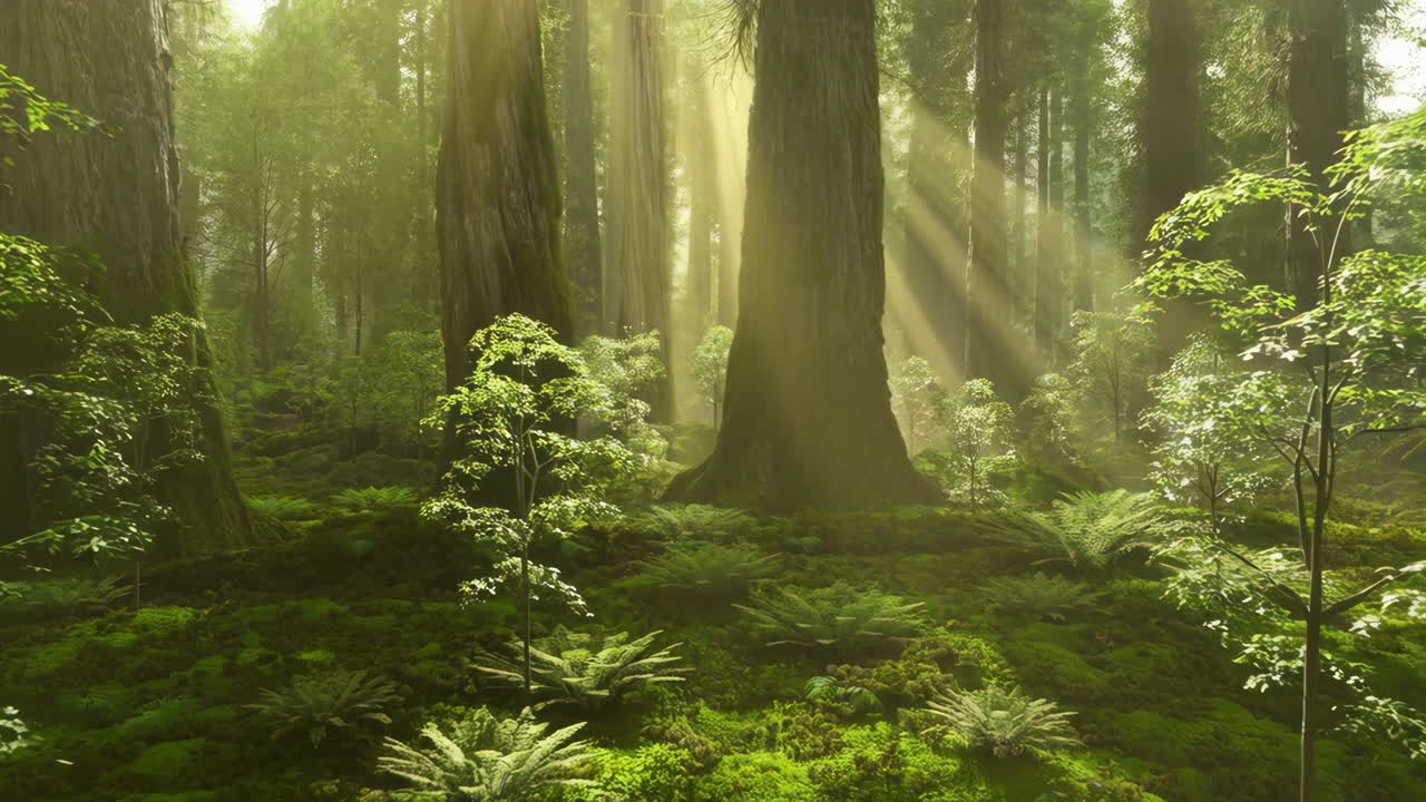 los rayos de sol filtrándose a través de un bosque verde y exuberante