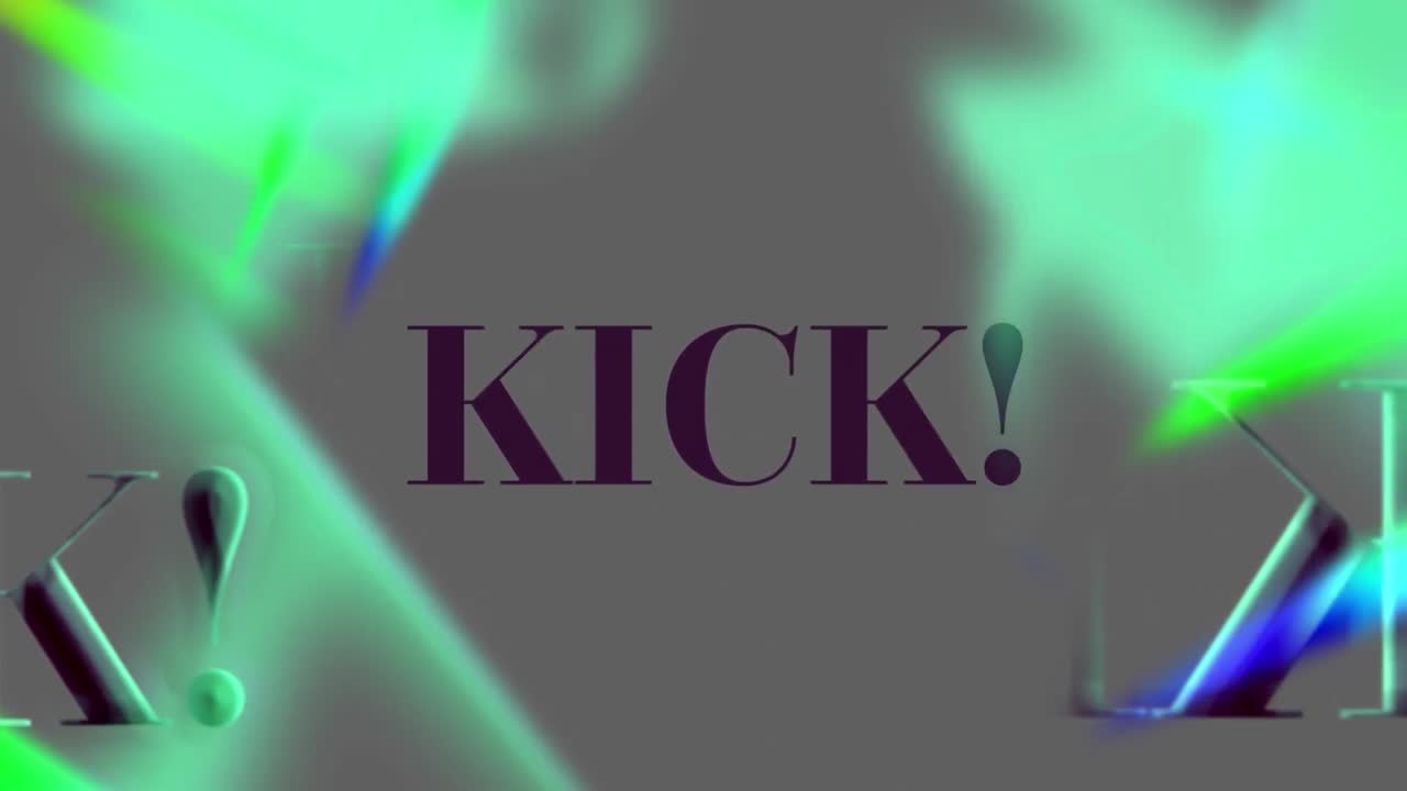 animación de texto de patada sobre formas en fondo negro