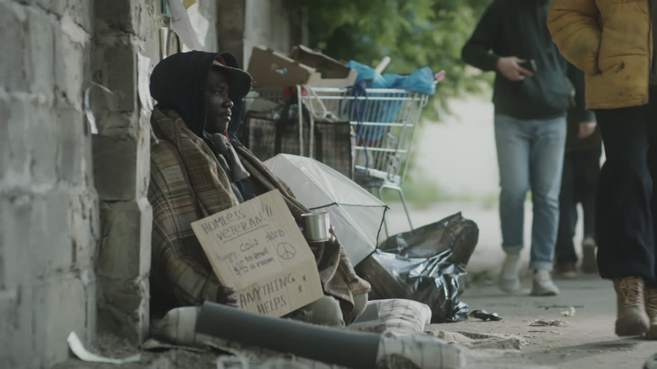 Black Street Beggar Begging Passers By