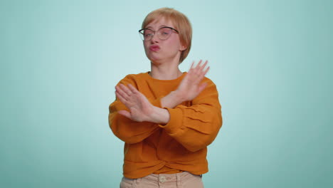 annoyed irritated young woman covering ears gesturing no avoiding advice ignoring noise loud voices