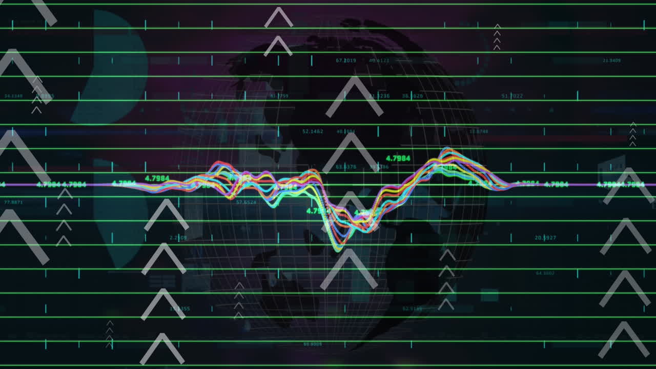 animación del procesamiento de datos sobre un globo giratorio contra un fondo negro