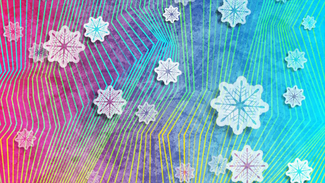 기하학적 홀로그램 크리스마스 모션 배경과 스노우플레이크