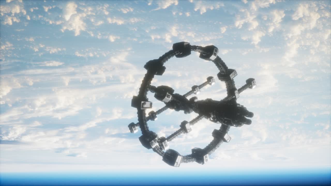 지구와 외계 우주 정거장 iss