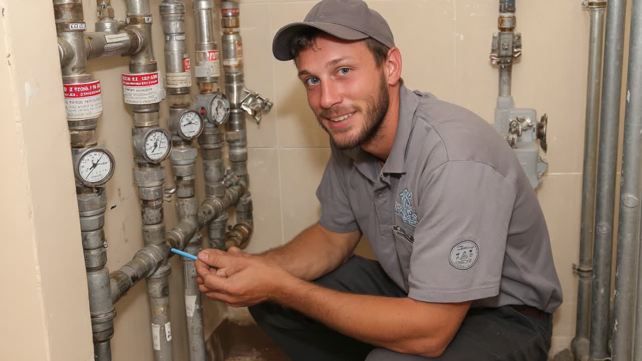 Skilled Technician Working on Plumbing System, Demonstrating Expertise in Ensuring Proper Functionality of Water Supply and Pressure Management