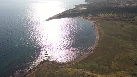 Greek-coast-Lesvos,-island-aerial-refugee-route