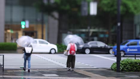 walking people on the street in marunouchi tokyo rainy day