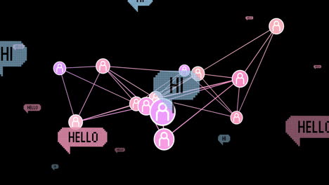 animation of social media icons and text over black background