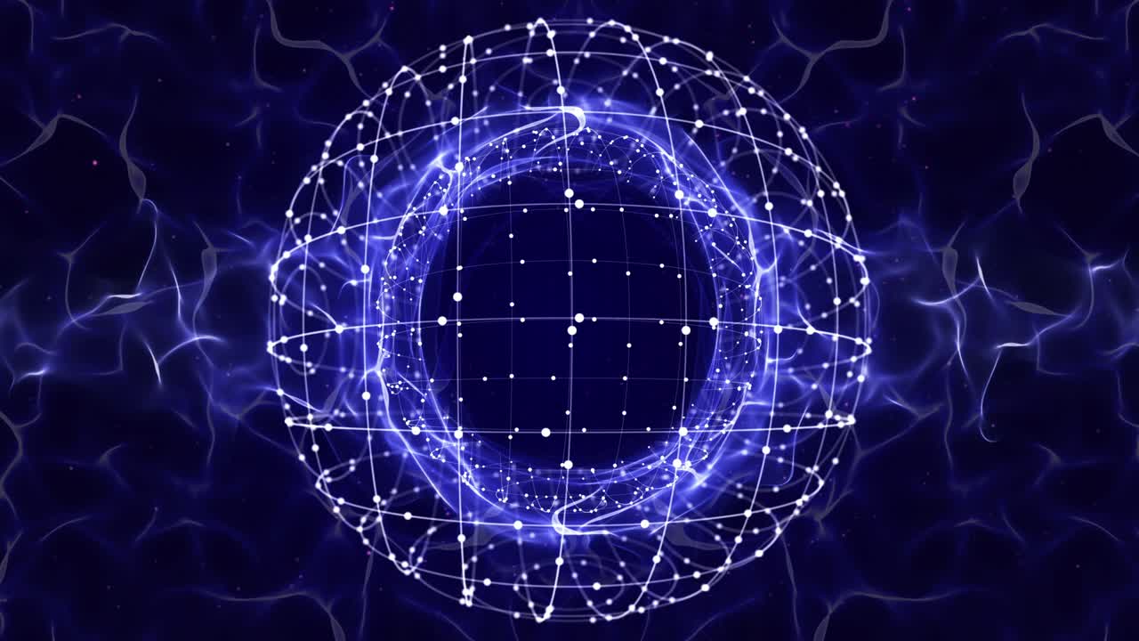 partículas azules vacías fibras y anillo de fondo, bucle, 4k