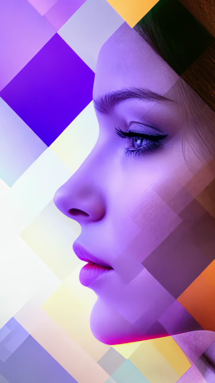 A woman's face is shown in a colorful, abstract style. The image is meant to convey a sense of creativity and artistic expression