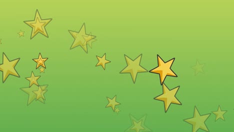 Animation-of-gold-christmas-stars-falling-on-green-background