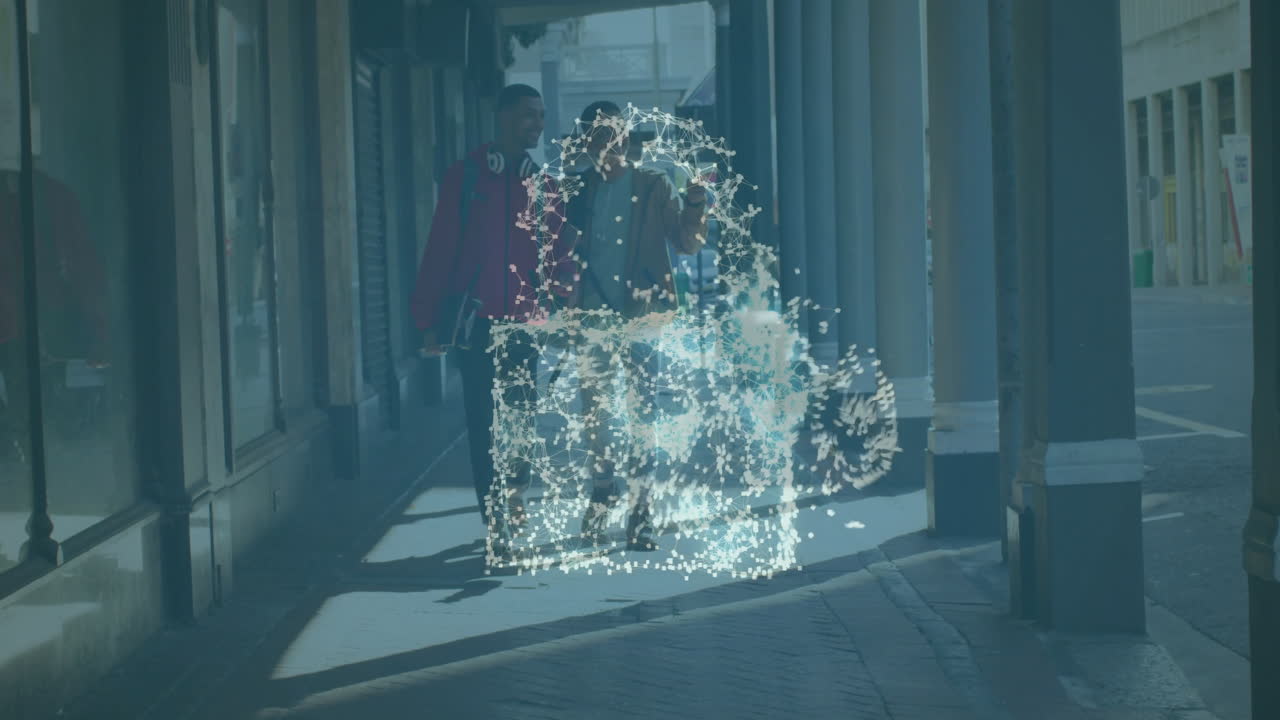 두 인종의 남성 친구들이 고 있는 구름과 락의 애니메이션