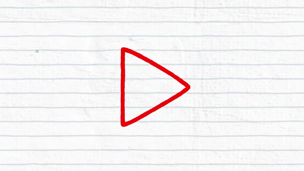 Animation of red outlined play button icon people hand drawn with a marker on white lined paper
