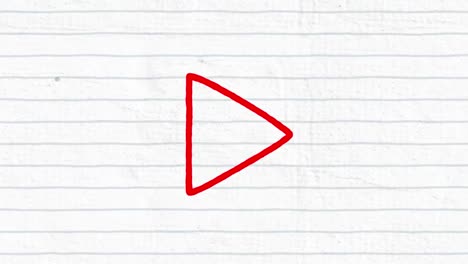 Animation-of-red-outlined-play-button-icon-people-hand-drawn-with-a-marker-on-white-lined-paper