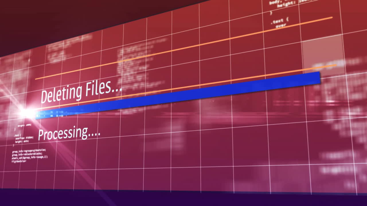 animación del procesamiento de datos sobre rastros de luz sobre fondo rojo
