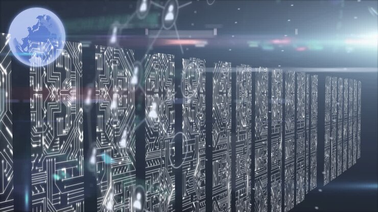 Animation of globe with icons and data processing