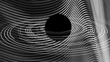 círculo negro sobre líneas paralelas blancas en movimiento ondas sobre fondo negro