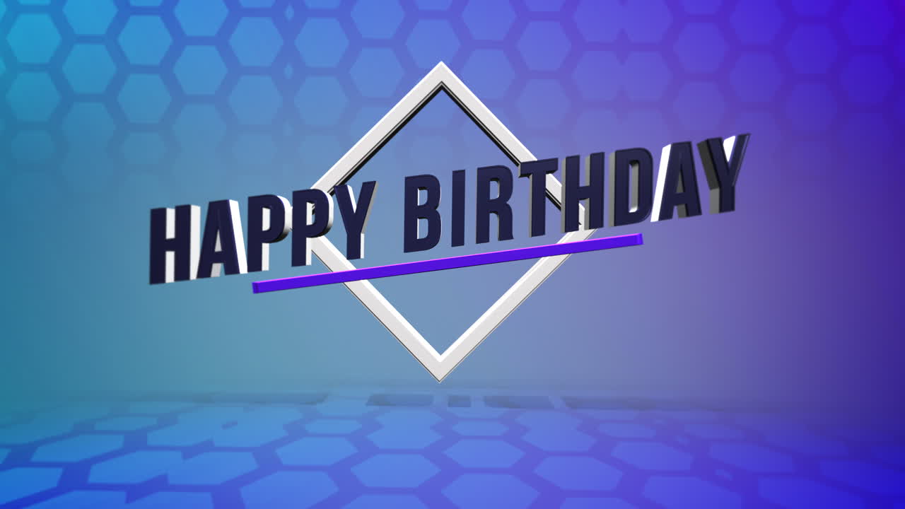 feliz cumpleaños moderno con cubo en patrón geométrico de gradiente azul