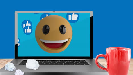 animación de medios y iconos emoji en la oficina