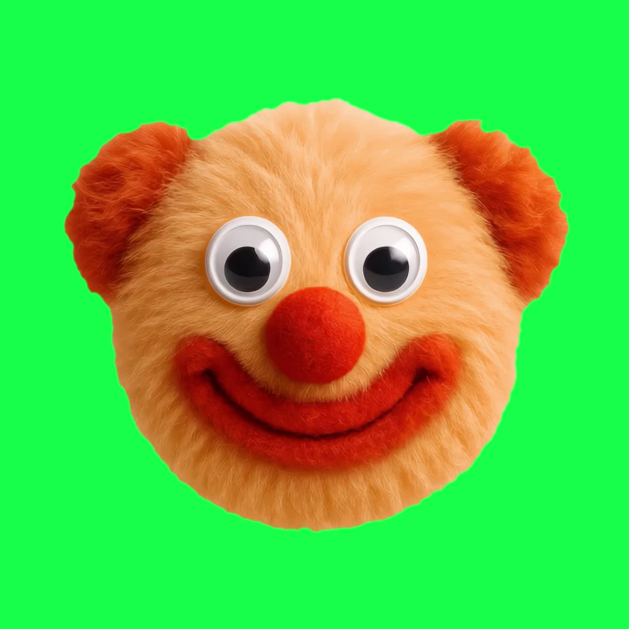 Furry clown face smiling animation, transparent 4K video, green screen