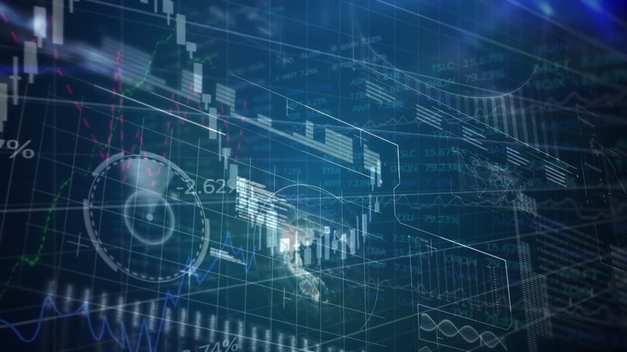 animación del procesamiento de datos financieros en todo el mundo