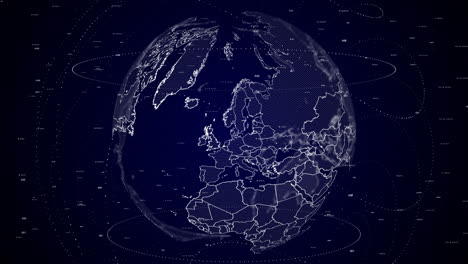 digital-globe-rotating,-zooming-in-on-Denmark-country