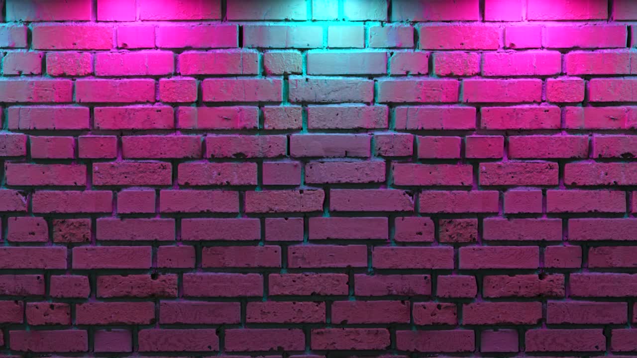 pared de ladrillo vacío con luz de neón, espacio de copia. efecto de luz en un fondo de pared de ladro. espectro de luz moderno. fondo vacío. renderización de bucle 3d sin costuras.