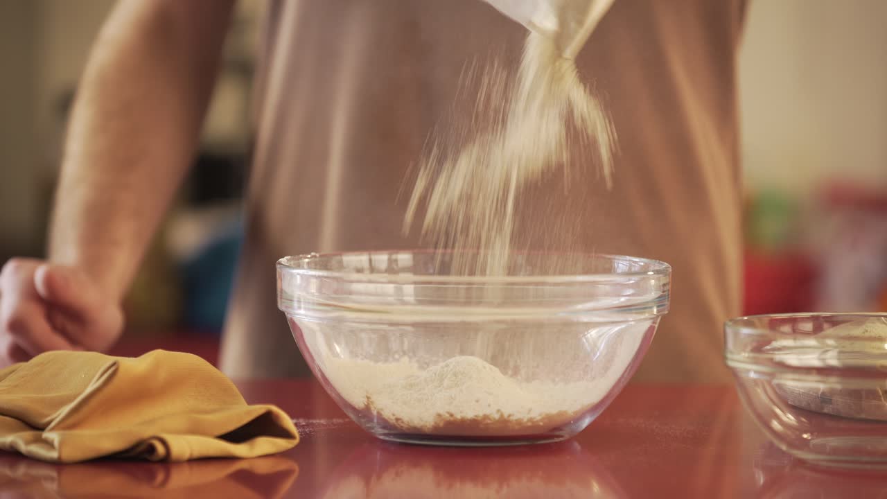 Man making vegan meat. Process, how to cook seitan