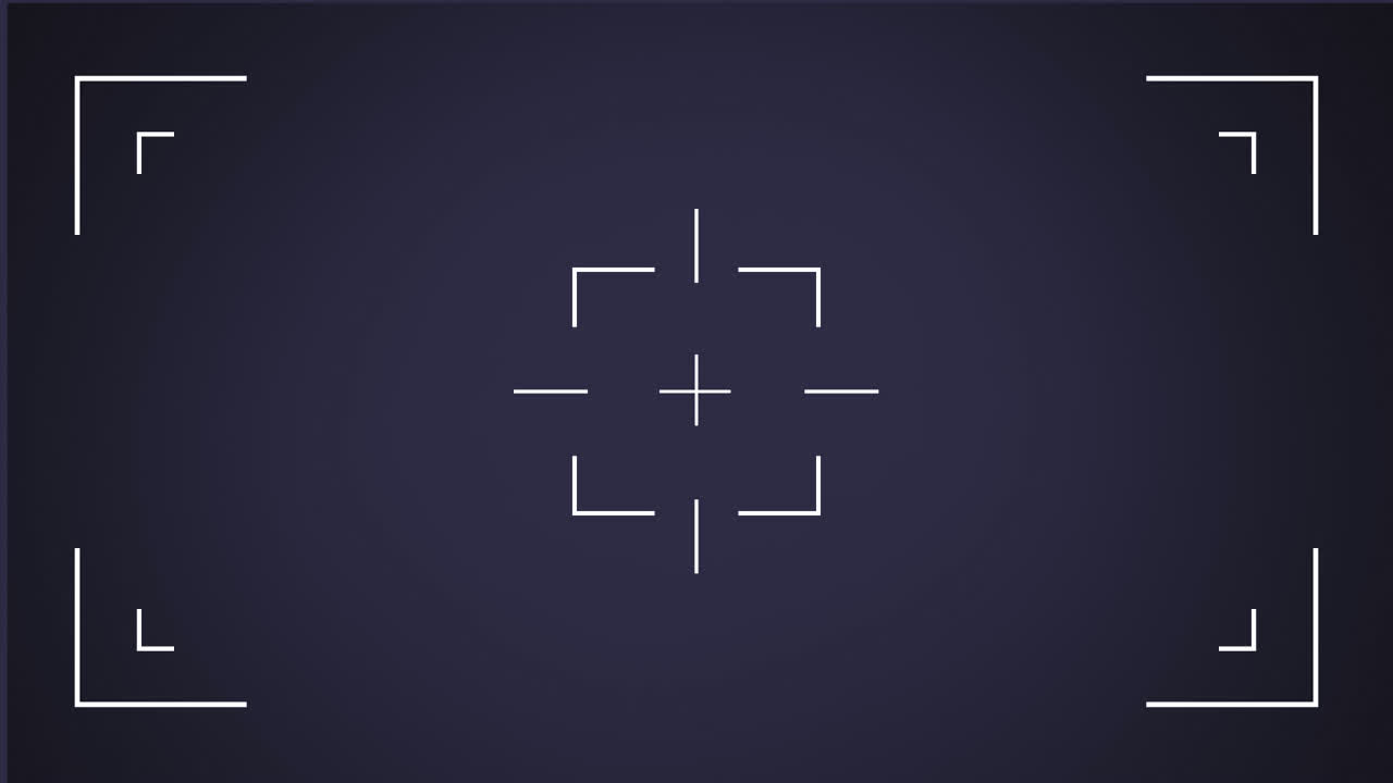 Animation of a rectangular white scope and central crosshair pulsating on a black background