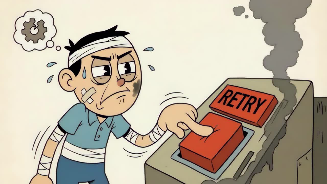Cartoon character pressing a button
