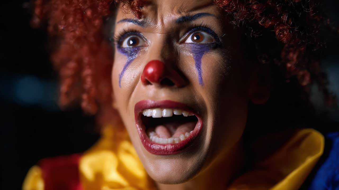 A Fearful Clown's Expression Captured in Two Intense Moments, Showcasing Emotion and Drama Through Stunning Visuals and Acting Techniques