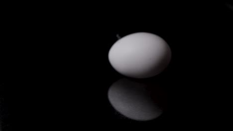 push in shot to a white egg with a very small feather on it