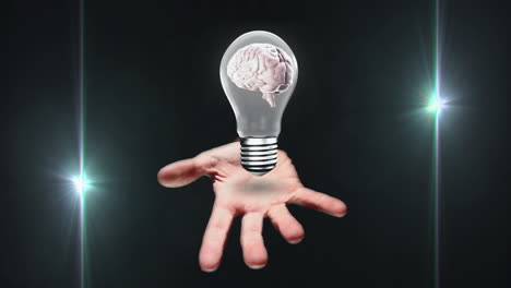 animation of lightbulb with hand and brain over light spots