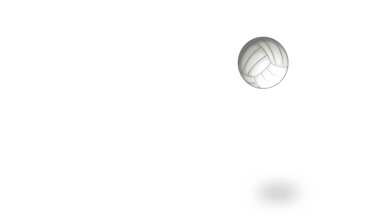 A white volleyball bounces dynamically across a seamless white background, casting soft shadows. The animation uses smooth, realistic motion and consistent lighting