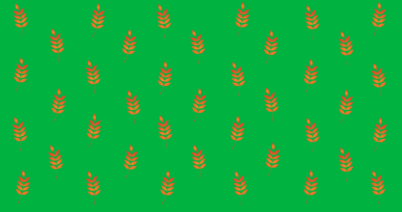 Digital animation of multiple leaves branches in seamless pattern against black background