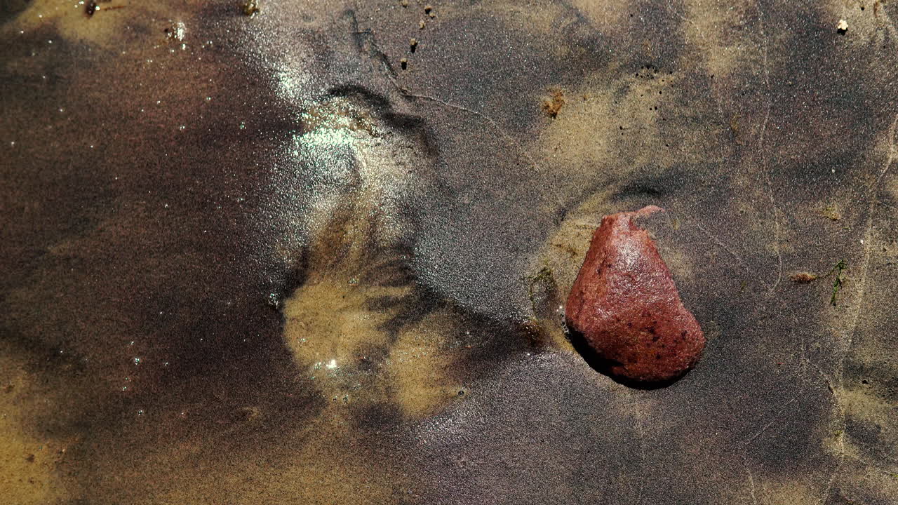 The lonely stone lies on the shore, the water splashes on the stone