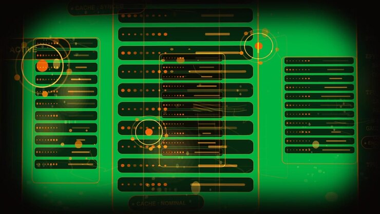 Orb glowing starting sync, holographic panels scanning and syncing cache on transparent backdrop