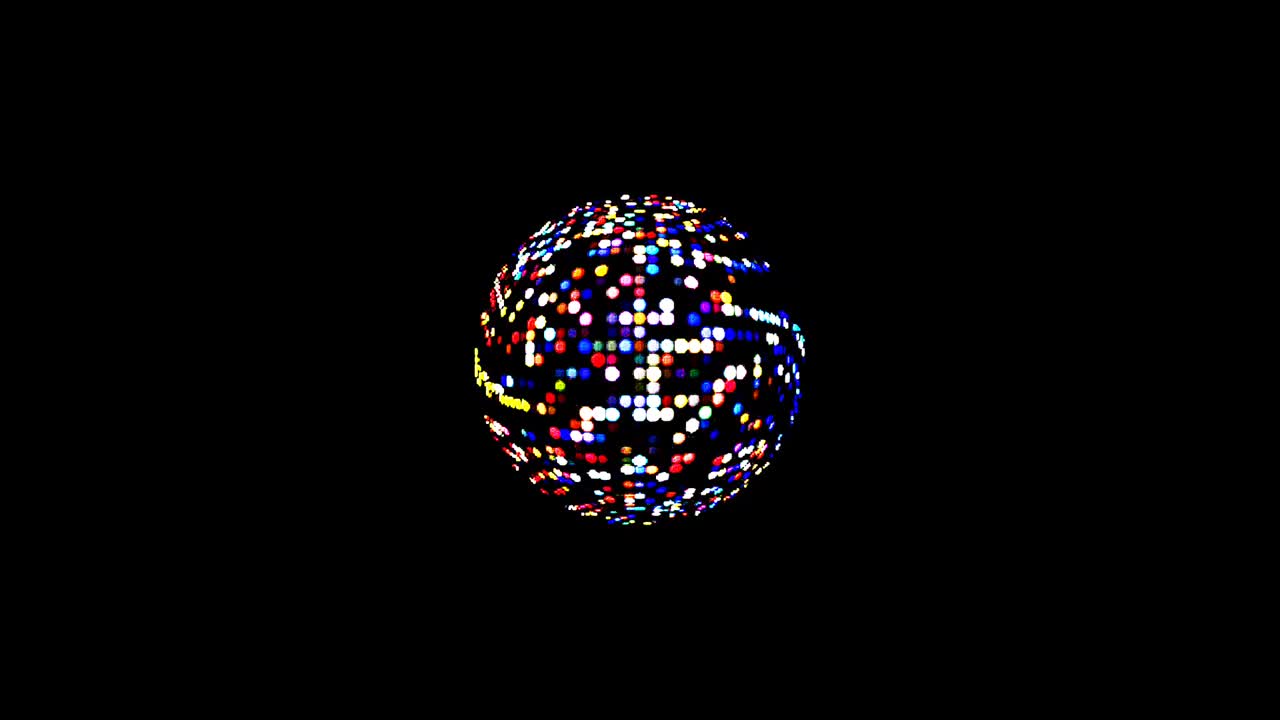 smooth spinning animation rotating colorful flashing light shapes, on black background