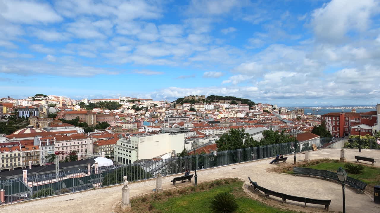 Lisbon In Portugal, Miradouro Panoramic Rooftop Viewpoint And Skyline