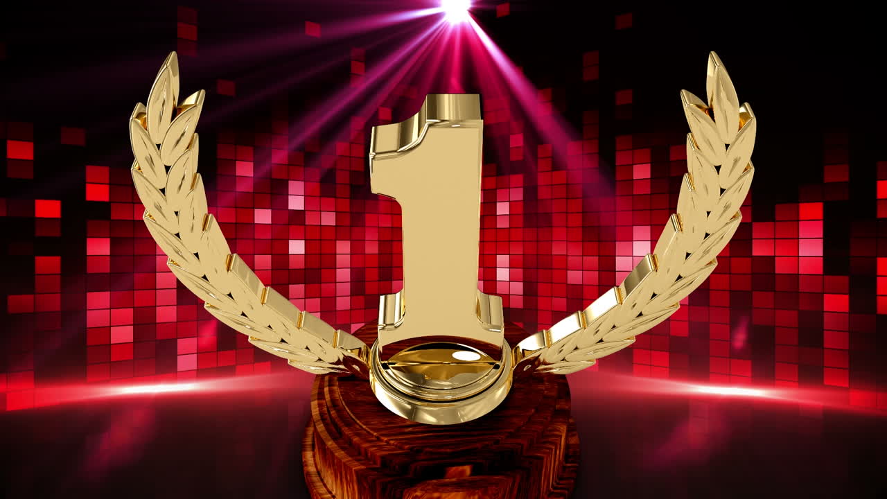 animación de los trofeos de premio al primer lugar en la ceremonia de entrega de premios de los ganadores iluminados