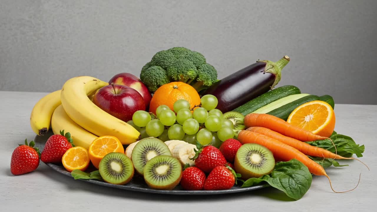 A Vibrant Array of Fresh Fruits and Vegetables on a Platter Showcasing Nutritious Options for Healthy Eating and Culinary Inspiration