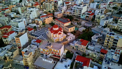 aerial view around church of st. catherine, sunset in sitia, crete, greece